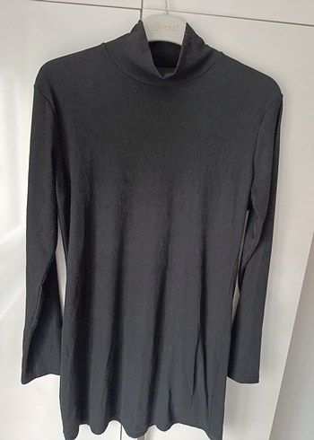 Yüksek Yaka Siyah Uzun Kollu likralı Elbise - Görsel 3