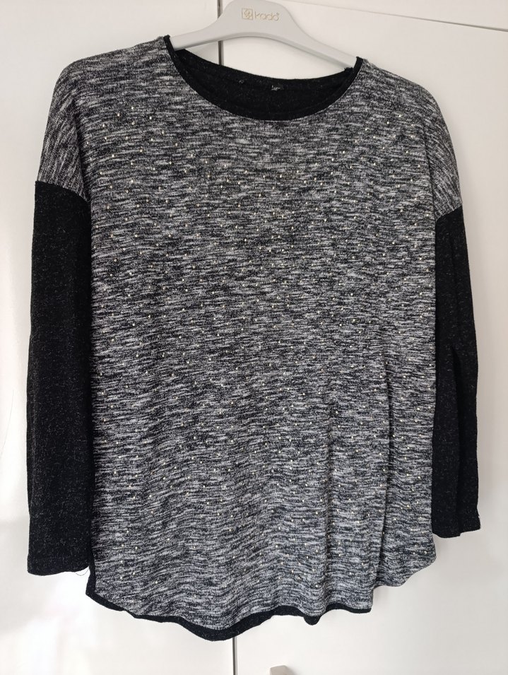 Gri Kadın Triko Uzun Kollu Sweatshirt - Görsel 2