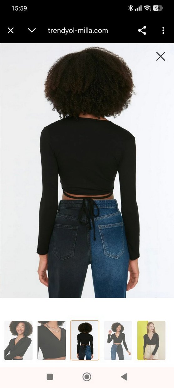 Siyah V Yaka Kemerli Kadın Bluz - Görsel 3