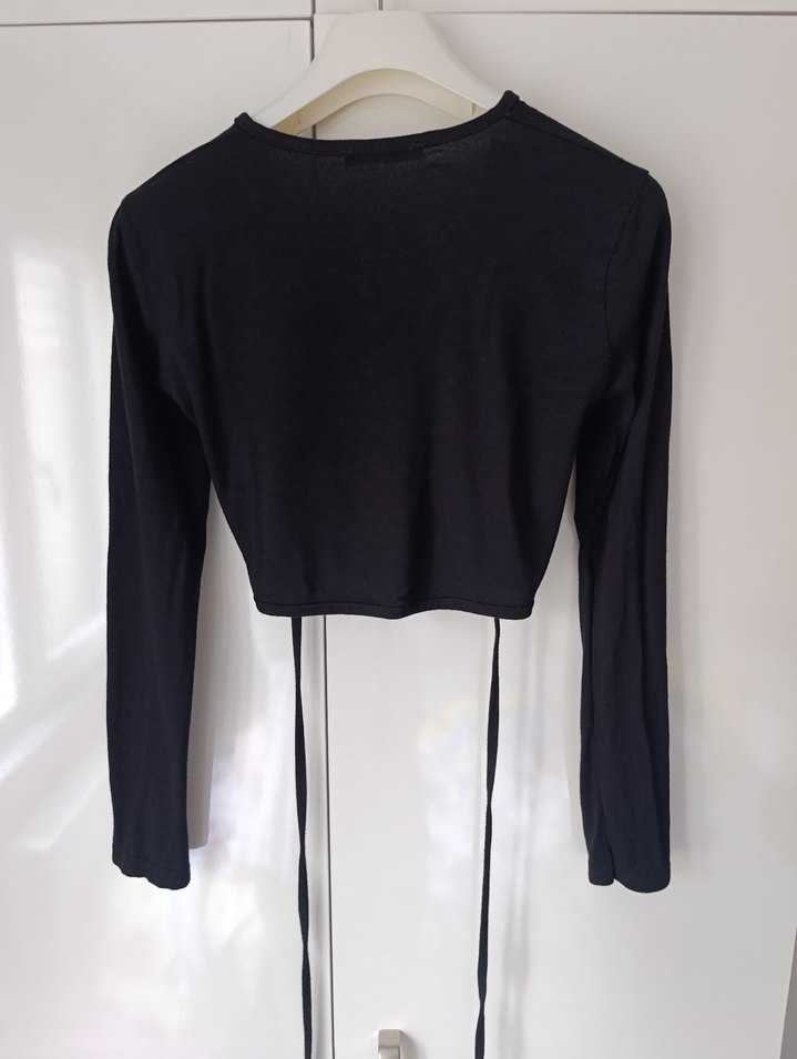 Siyah V Yaka Kemerli Kadın Bluz - Görsel 5