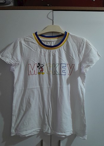 Beyaz Kadın Mickey Baskılı Tişört