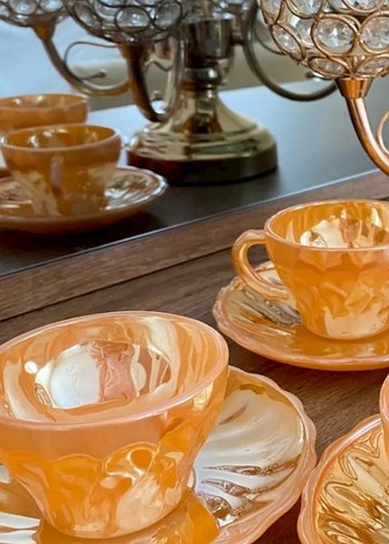 Pastel Bej porselen Fincan ve Tabak Seti - Görsel 3