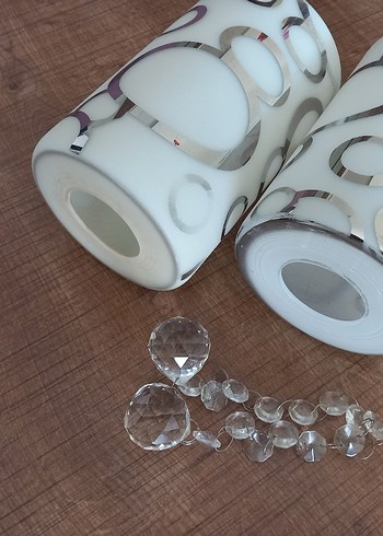  Beden beyaz Renk Silindir su yolu desen avize camı 2 adet ve taşları