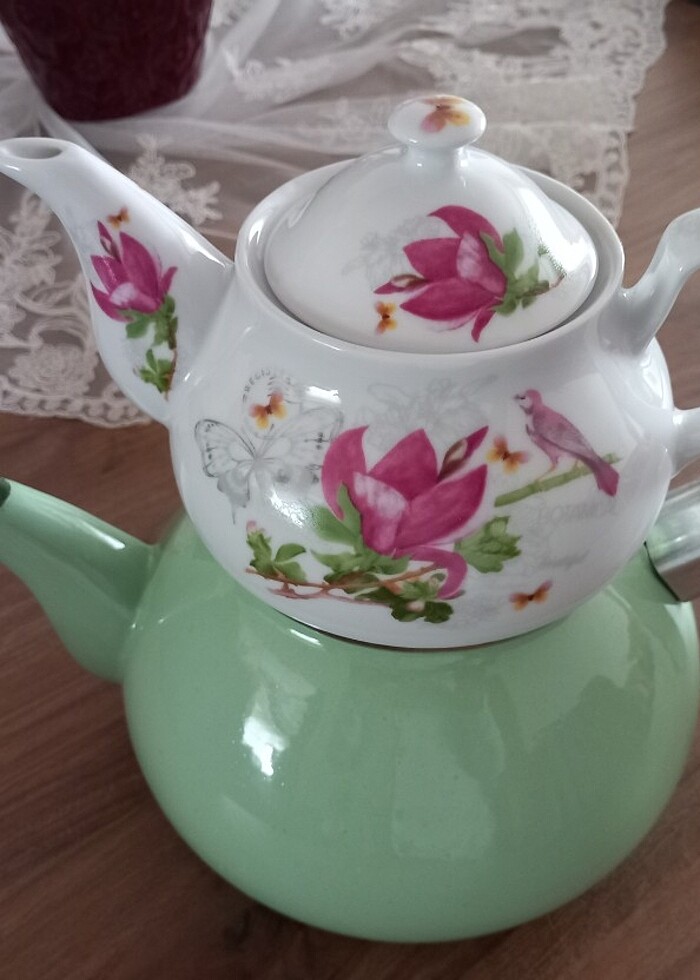 Emaye porselen çaydanlık - Görsel 2