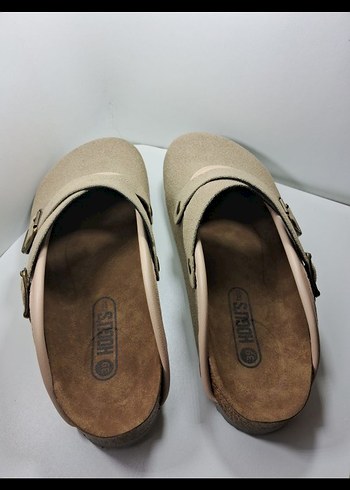 Bej Süet Tokalı Dolgu Topuk Kadın Terlik - Görsel 5