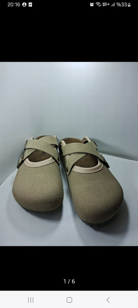 Bej Süet Tokalı Dolgu Topuk Kadın Terlik - Görsel 2