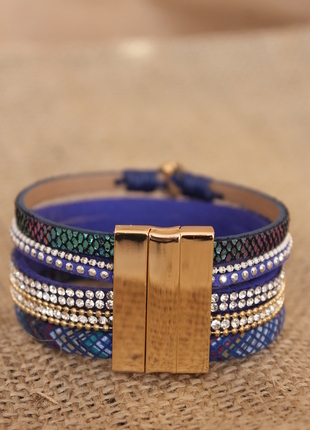 Accessorize Gold Kristalli Figürlü Çoklu Mıknatıs Kapamalı Deri Bileklik