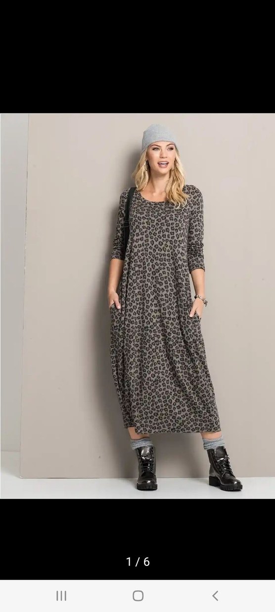 Siyah Kahverengi Leopar Desenli Uzun Elbise - Görsel 2