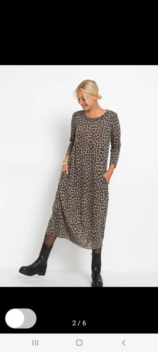 Siyah Kahverengi Leopar Desenli Uzun Elbise - Görsel 3