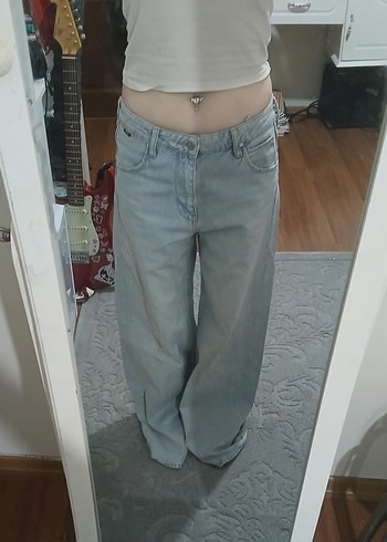 38 Beden Mavi Loose baggy Fit Midi Kot Pantolon