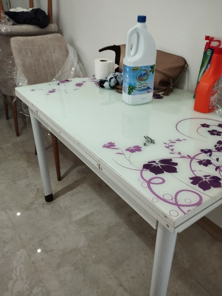 camlı beyaz mutfak masasi - Görsel 2