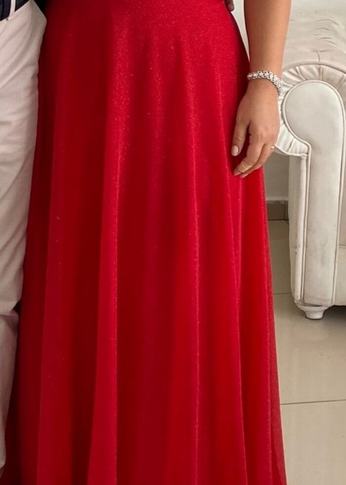Uzun  kırmızı abiye  - Görsel 4