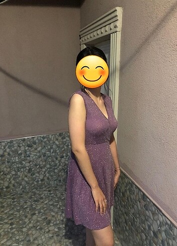 Simli Lila Kısa Abiye Elbise