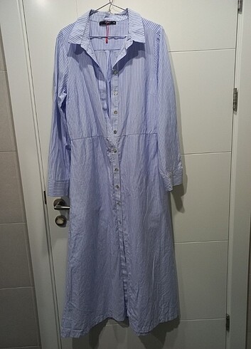 Yeni gömlek elbise Lmavi beyaz cizgili