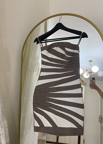 Zebra Desenli Drapeli Midi Elbise