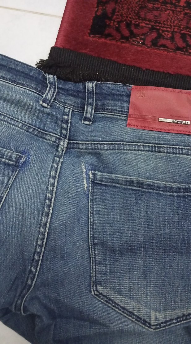 Düğmeli Erkek Mavi Denim Jean - Görsel 5