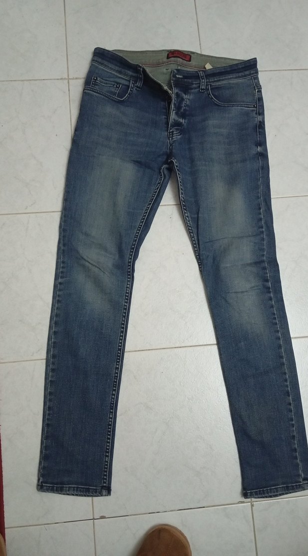 Düğmeli Erkek Mavi Denim Jean - Görsel 3