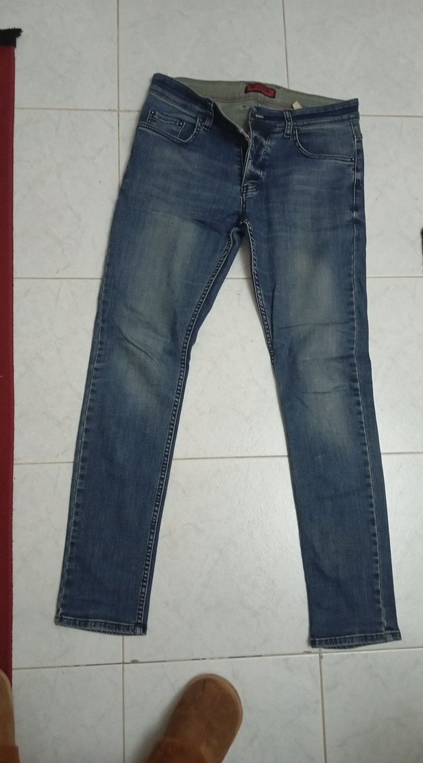 Düğmeli Erkek Mavi Denim Jean - Görsel 2