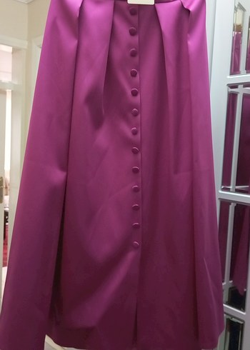 Düğmeli Pembe Uzun Kadın Etek - Görsel 4