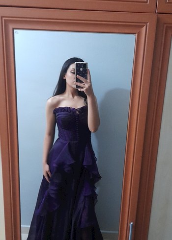 Mor Straplez Gotik Midi Abiye Elbise