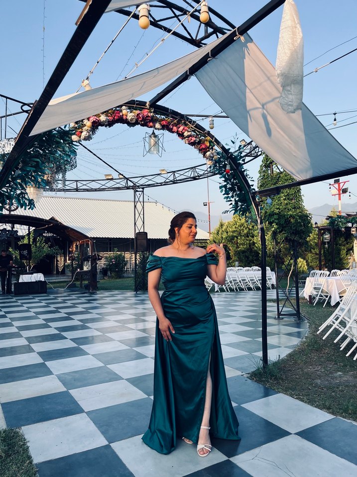 Uzun Drapeli Kadın Abiye Elbise - Görsel 2