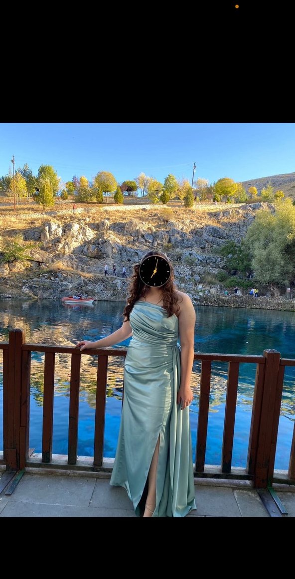 Parlak Turkuaz Drapeli Uzun Abiye Elbise - Görsel 2