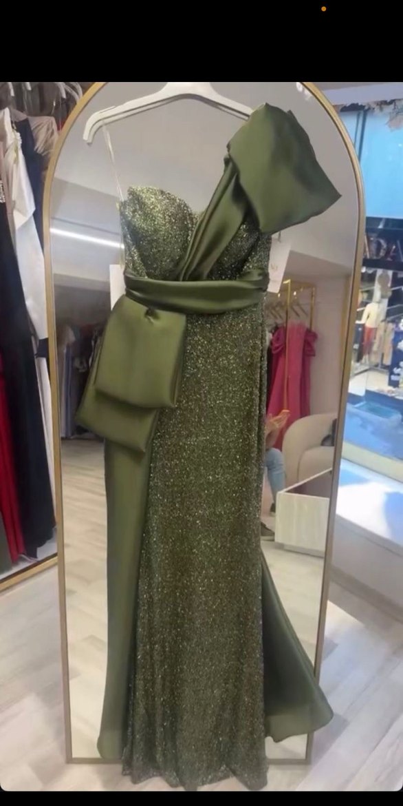 Kadın Haki Uzun Drapeli Abiye Elbise - Görsel 2