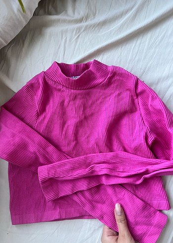 Pembe Uzun Kollu Triko Kazak