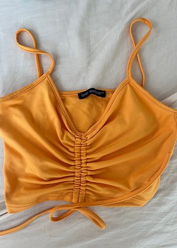 Sarı Drapeli İp Askılı Crop Top