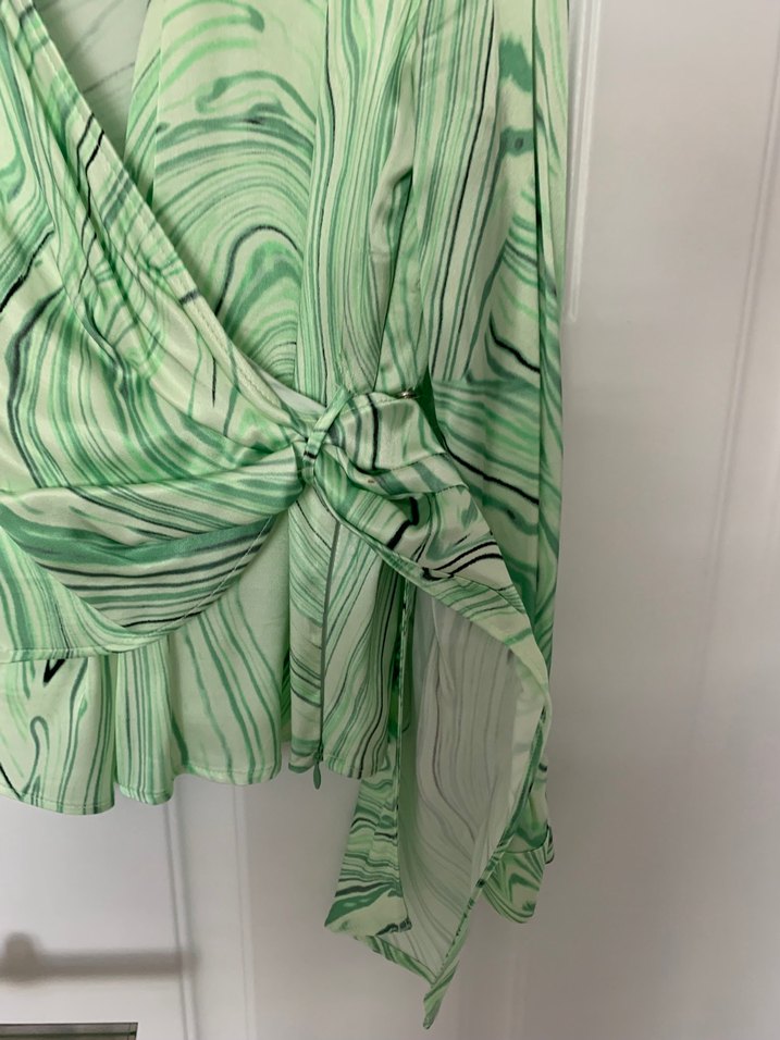 Yeşil Batik Desenli Uzun Kollu Kadın Gömlek - Görsel 2