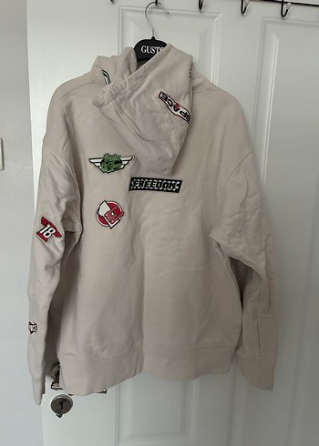 Nakışlı krem Düğmeli erkek Sweatshirt - Görsel 2