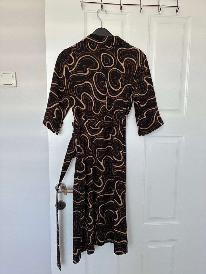 Desenli Kahverengi Uzun Kadın Elbise - Görsel 3