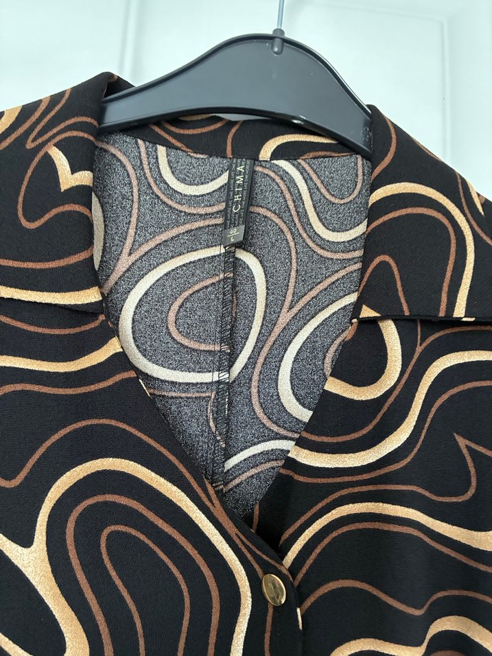 Desenli Kahverengi Uzun Kadın Elbise - Görsel 2