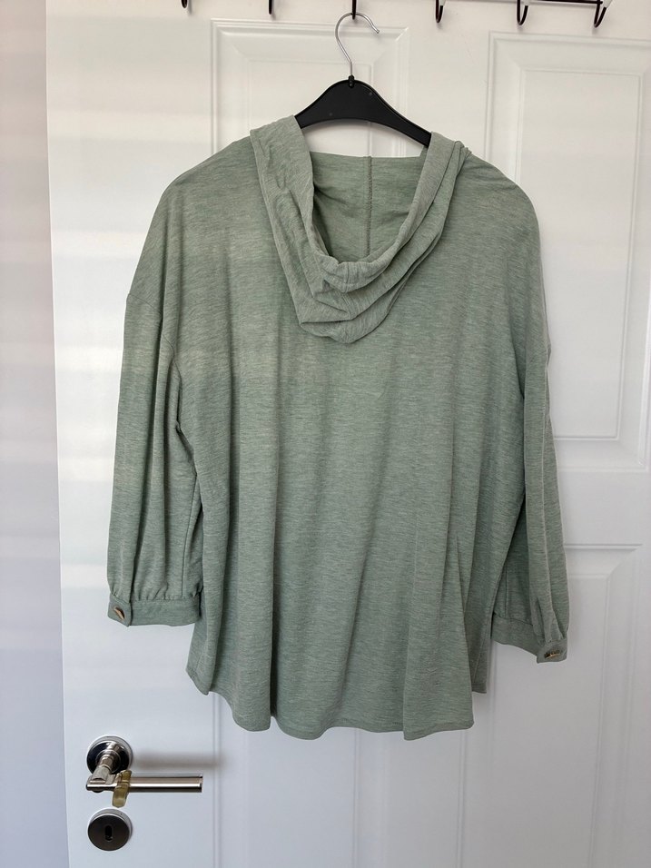 Su yeşili Kapüşonlu Midi ceket - Görsel 2