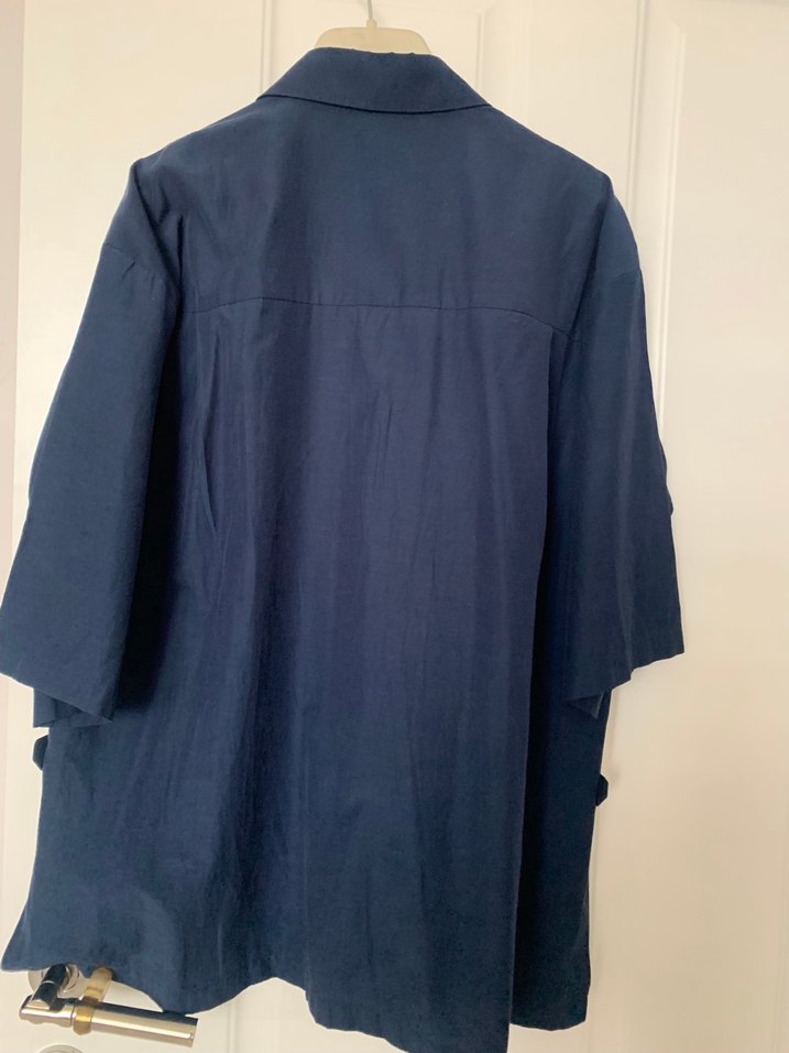 Düğmeli Lacivert Midi Keten Kadın Gömlek - Görsel 4