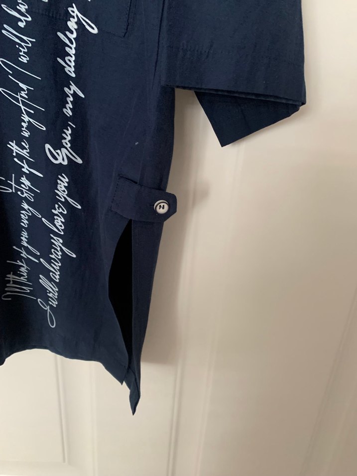 Düğmeli Lacivert Midi Keten Kadın Gömlek - Görsel 2