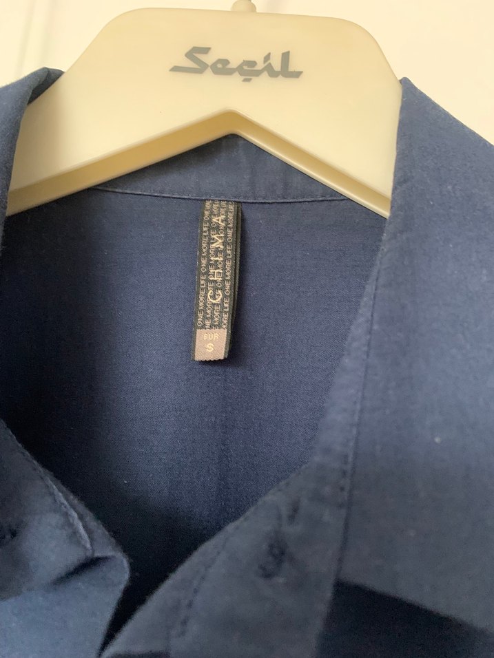 Düğmeli Lacivert Midi Keten Kadın Gömlek - Görsel 3