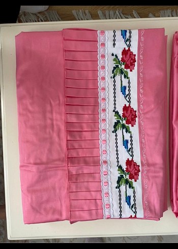 Nakışlı Pembe Nevresim ve Çarşaf Takımı - Görsel 4