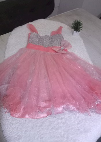 Diğer Pembe Klasik Kız Elbisesi Fırfırlı