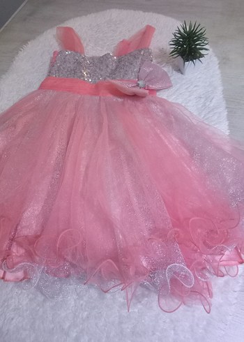 Pembe Klasik Kız Elbisesi Fırfırlı