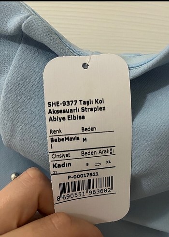 m Beden Mavi Uzun Drapeli Straplez Kadın Abiye