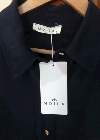 Düğmeli Lacivert Keten Uzun Kadın Elbise - Görsel 6