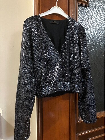 QUZU Abiye payetli crop bluz - Görsel 2