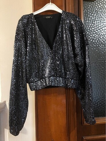 QUZU Abiye payetli crop bluz - Görsel 3