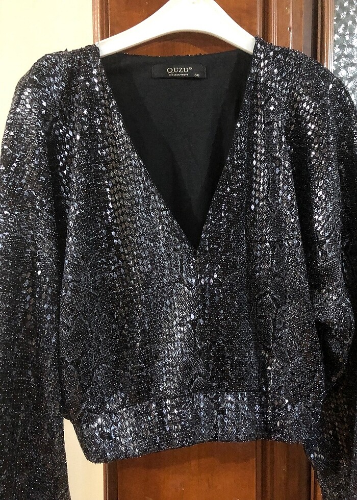 QUZU Abiye payetli crop bluz - Görsel 5