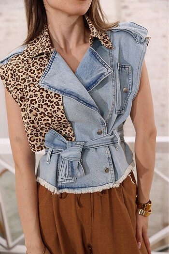 Calvin Klein KLEIN Jean Leopar desenli yelek