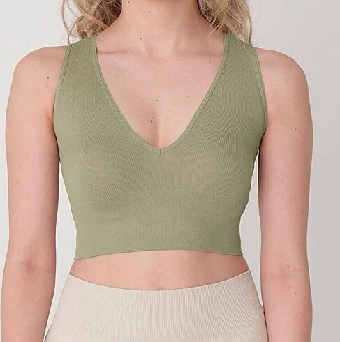 Addax Mint Yeşili V Yaka Crop