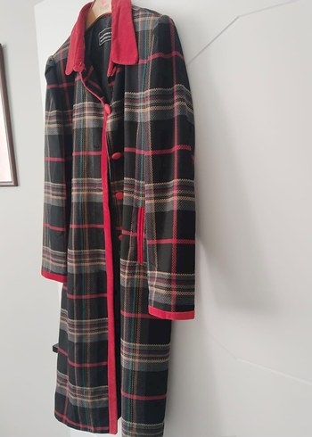 Düğmeli Uzun Ekose Kadın Kaban - Görsel 5