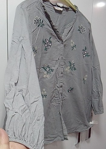 HÂKİ YEŞİL LCWAİKİKİ 50 BDN çiçek Nakışlı işlemeli keten Bluz - Görsel 6