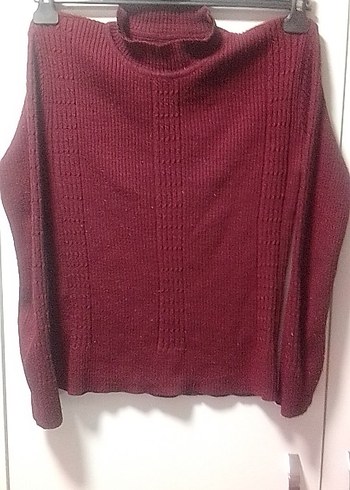 Bordo Yüksek Yakalı Örgü Kadın Kazak ve bluz ve pjema hediyesi - Görsel 7